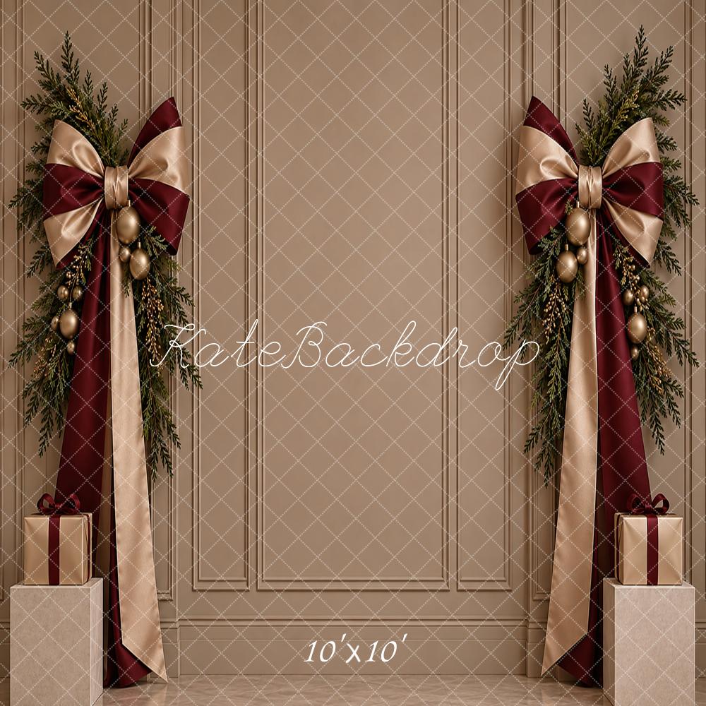 Kate Christmas Burgundy Champagne Bow Greenery Gift Printed Backdrop Designed by Vertigo Productions