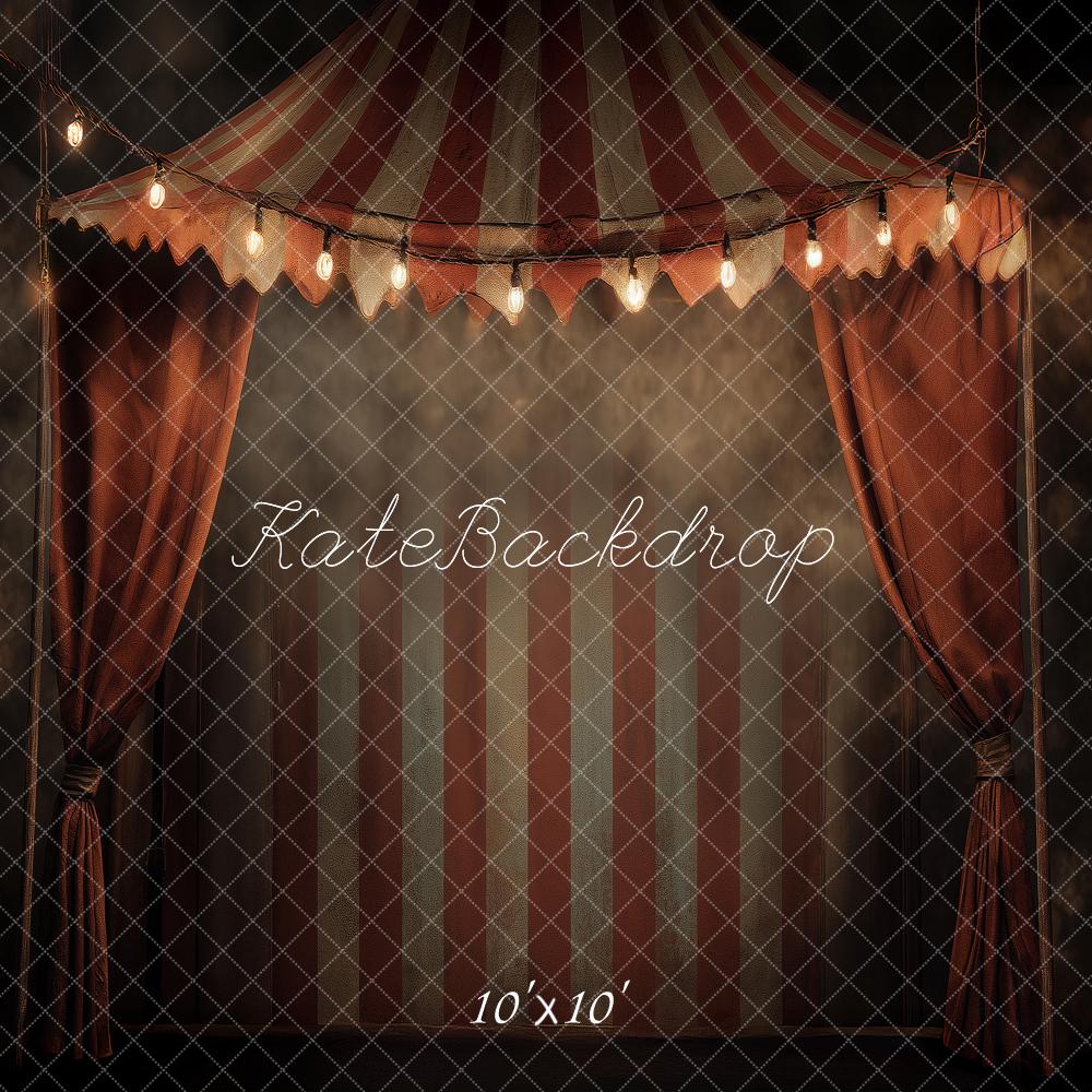 Kate Haunted Carnival Circus Tent Red Striped Curtains Lights Printed Backdrop Designed by Angela Miller