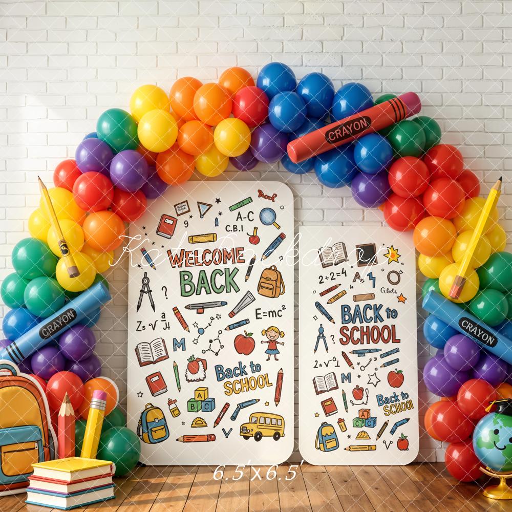 TEST Kate Back to School Rainbow Balloon Arch Crayon Books Backpack Printed Backdrop Designed by Chain Photography