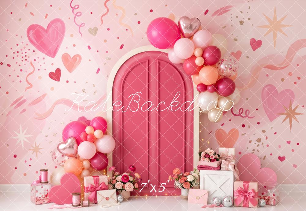 Kate Valentine's Day Pink Door Balloon Arch Heart Confetti Printed Backdrop Designed by Patty Roberts