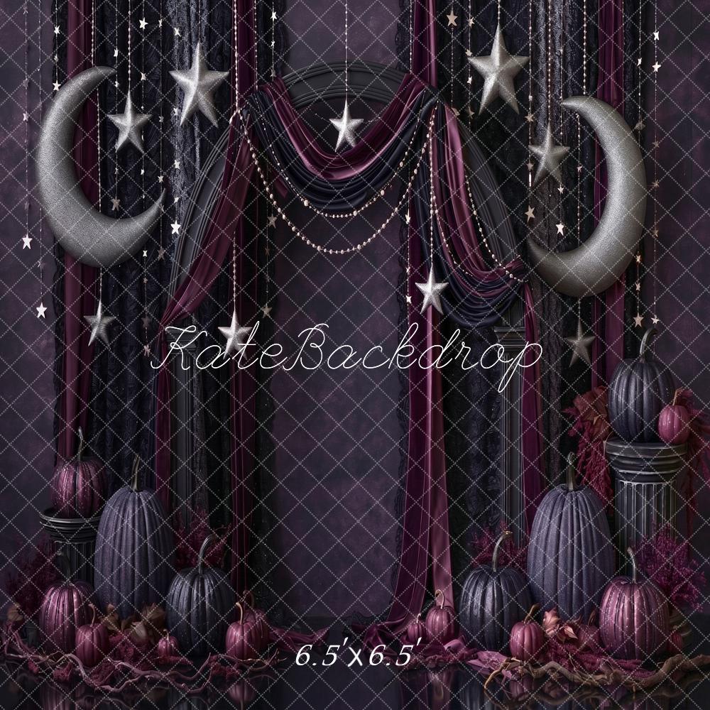 Kate Halloween Gothic Drapery Moons Stars Pumpkins Dark Printed Backdrop Designed by Angela Miller