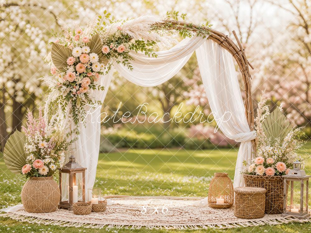 Kate Spring Boho Floral Arch Sheer Drapes Garden Printed Backdrop Designed by Emetselch