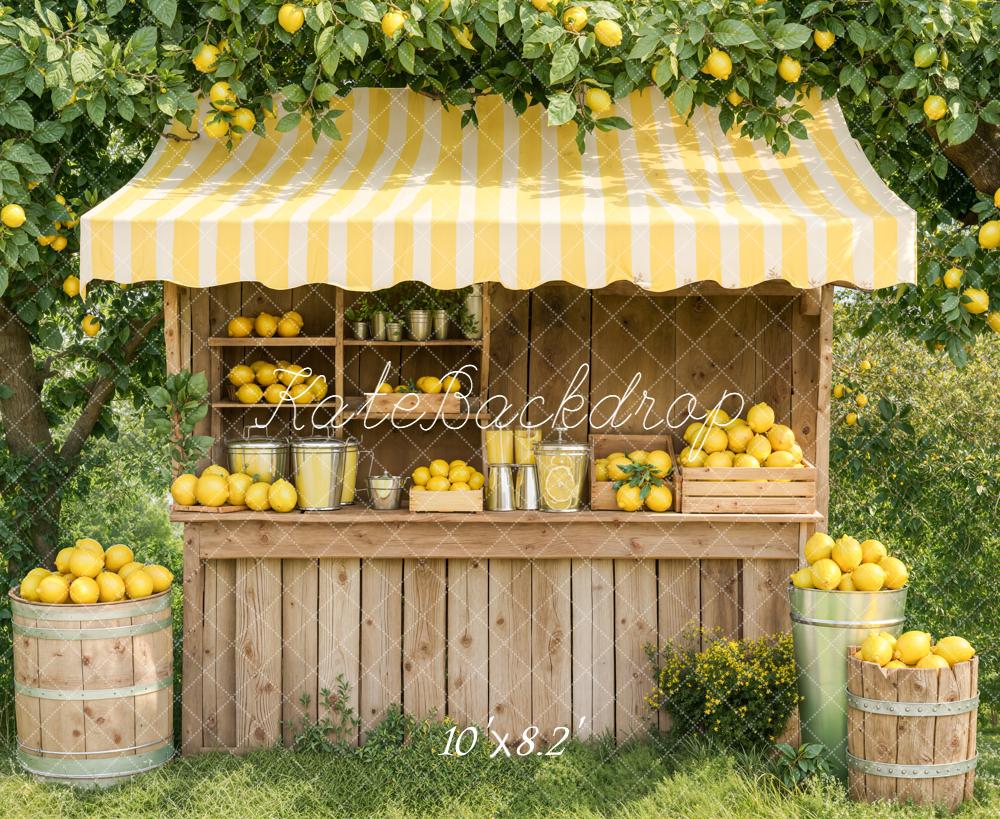 Kate Summer Lemonade Stand Yellow Lemons Wooden Market Backdrop Designed by Emetselch