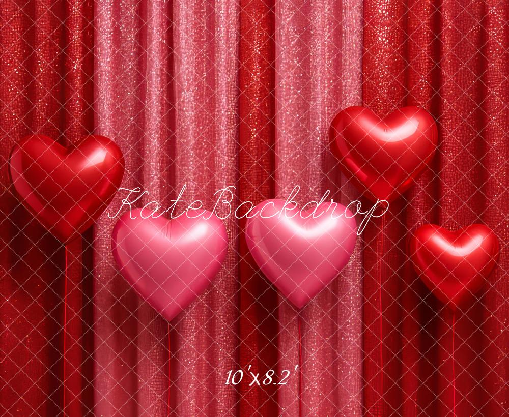 Kate Valentine's Day Red Glitter Curtains Heart Balloons Printed Backdrop Designed by Megan Leigh Photography
