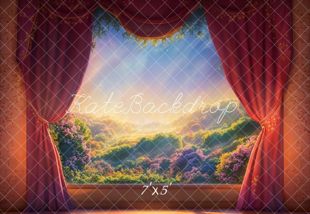 Kate Theater Red Curtain Scenic Landscape Printed Backdrop Designed by Emetselch