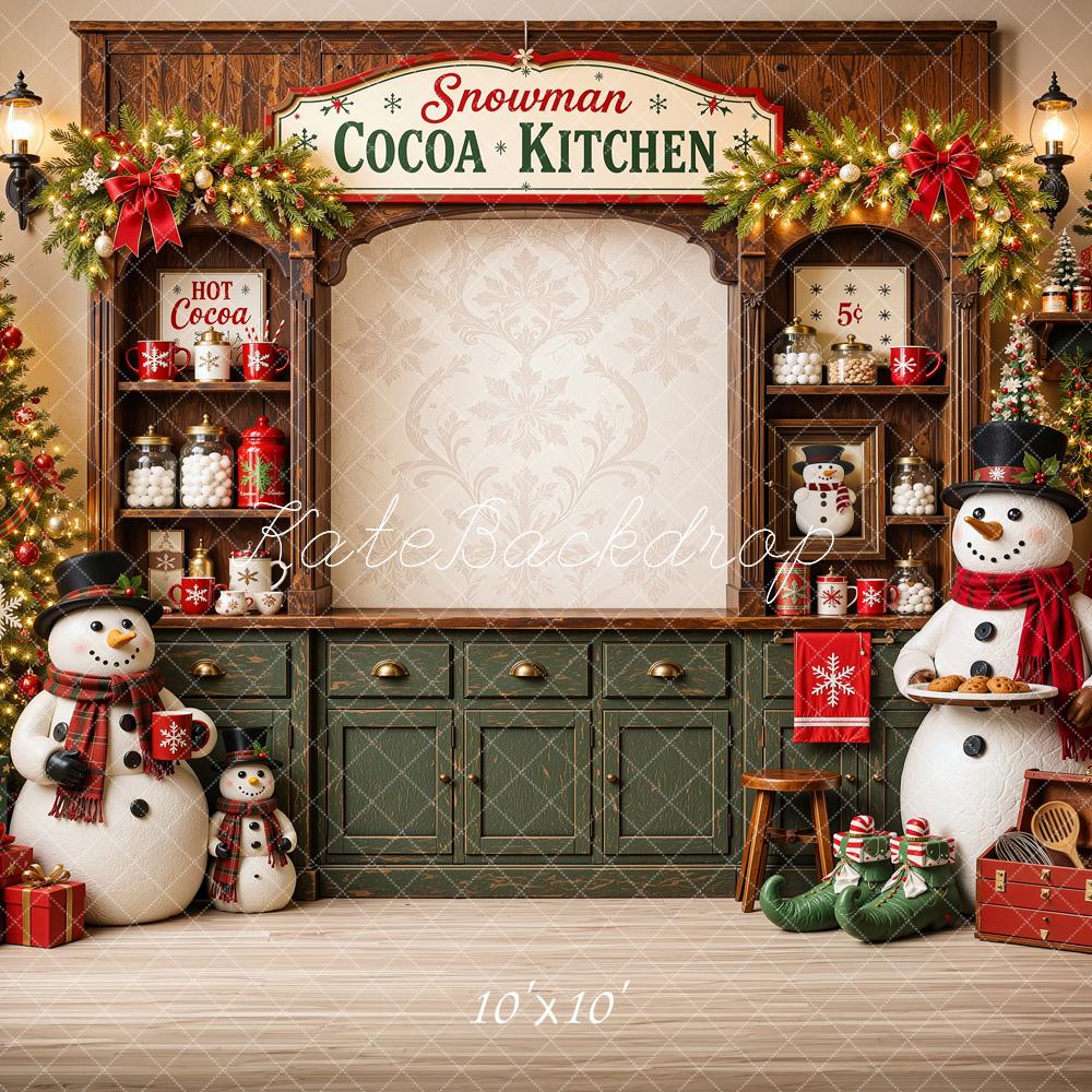 Kate Christmas Snowman Cocoa Kitchen Cabinet Printed Backdrop Designed by Shutter Swan Studios