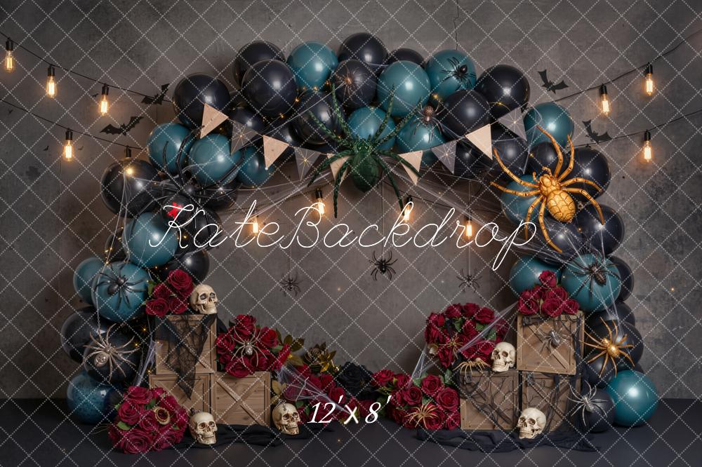 Kate Halloween Spooky Balloon Arch Skulls Spiders Roses Printed Backdrop Designed by Emetselch