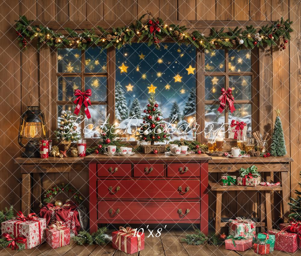 Fondo de Regalos de Ventana Rústica Interior de Navidad Designed by Emetselch