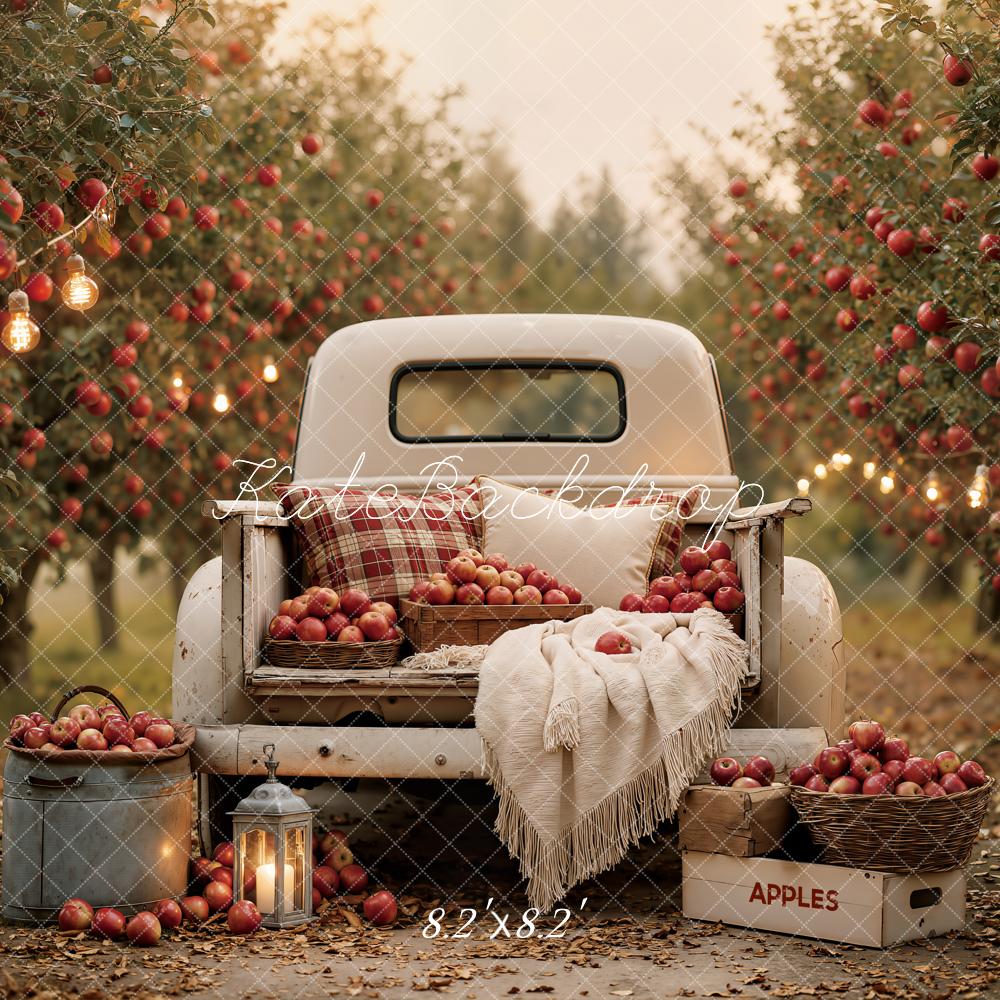 Kate Fall Apple Orchard Vintage White Truck Printed Backdrop Designed by Emetselch
