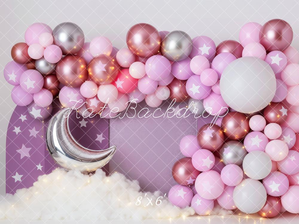 Cake Smash Maan Sterren Ballon Roze Foto Achtergrond Designed by Patty Roberts