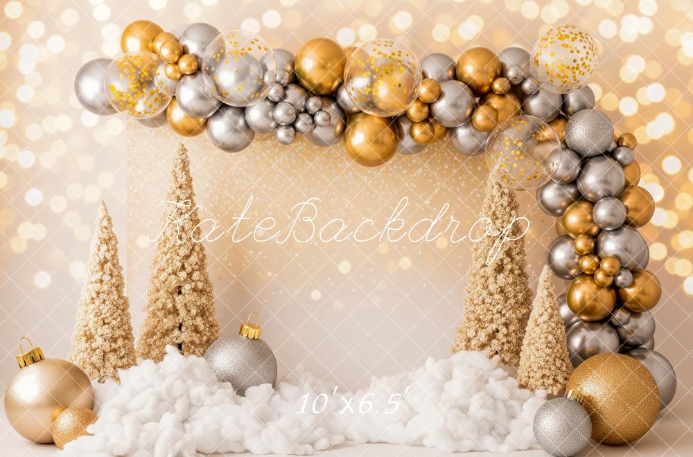 Kate Christmas Gold Silver Balloon Arch Trees Cloud Backdrop Designed by Patty Roberts