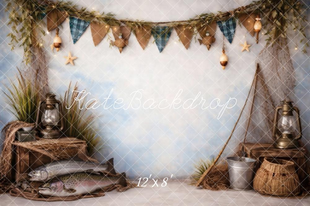 Kate Fishing Theme Fish Lanterns Rustic Crates Printed Backdrop Designed by Vertigo Productions