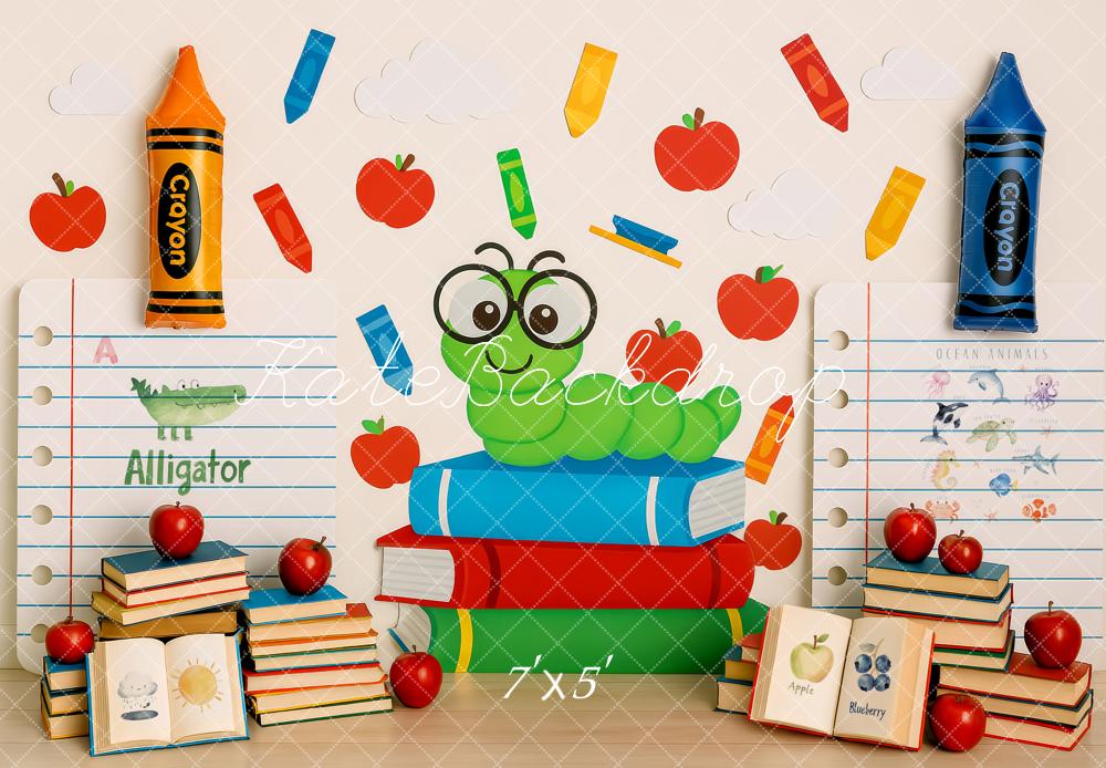 Kate Back to School Books Worm Crayon Backdrop Designed by Patty Roberts