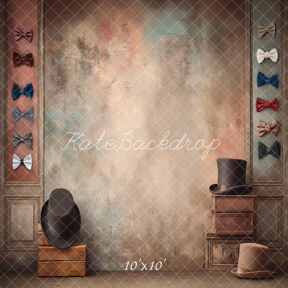 Kate Father's Day Vintage Wall Bow Ties Top Hats Boxes Printed Backdrop Designed by Angela Miller