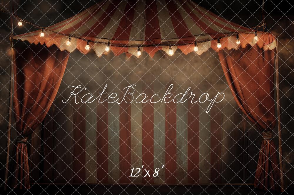 Kate Haunted Carnival Circus Tent Red Striped Curtains Lights Printed Backdrop Designed by Angela Miller