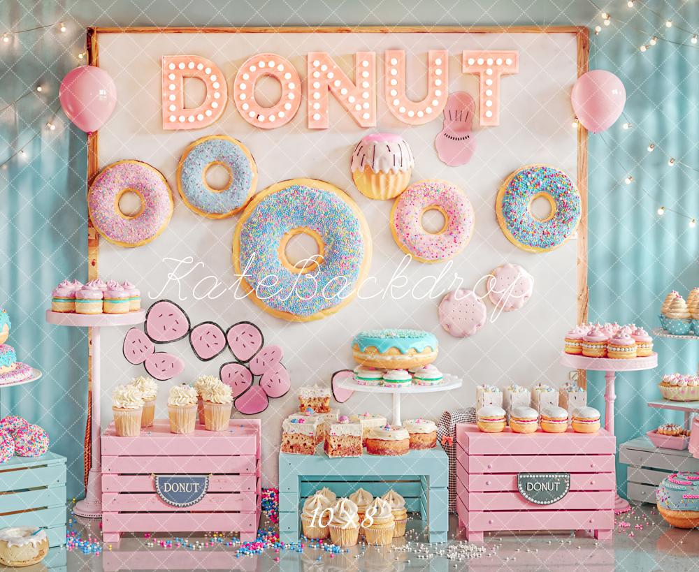 Mesa de postres de donuts de smash de cumpleaños Cupcakes Pastel Fondo