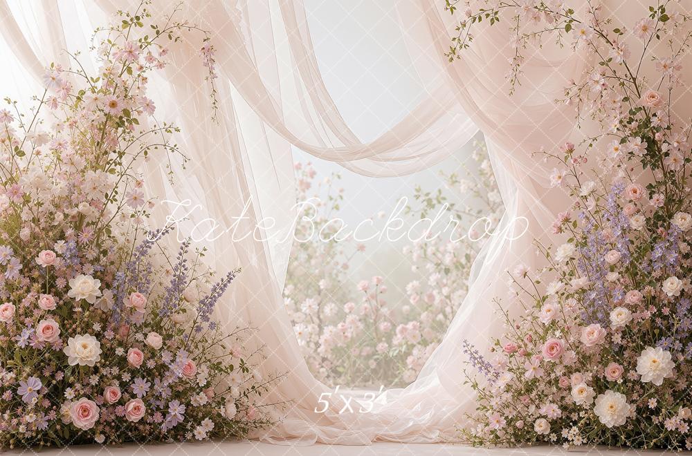 Kate Spring Romantic Flower Arch Sheer Drapes Printed Backdrop Designed by Shutter Swan Studios