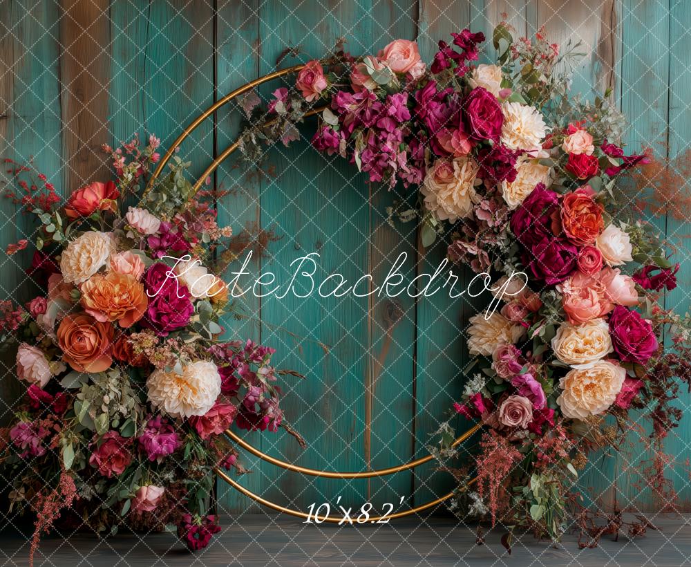 Flower Hoop Rustic Green Wooden Foto Achtergrond Designed by Patty Roberts