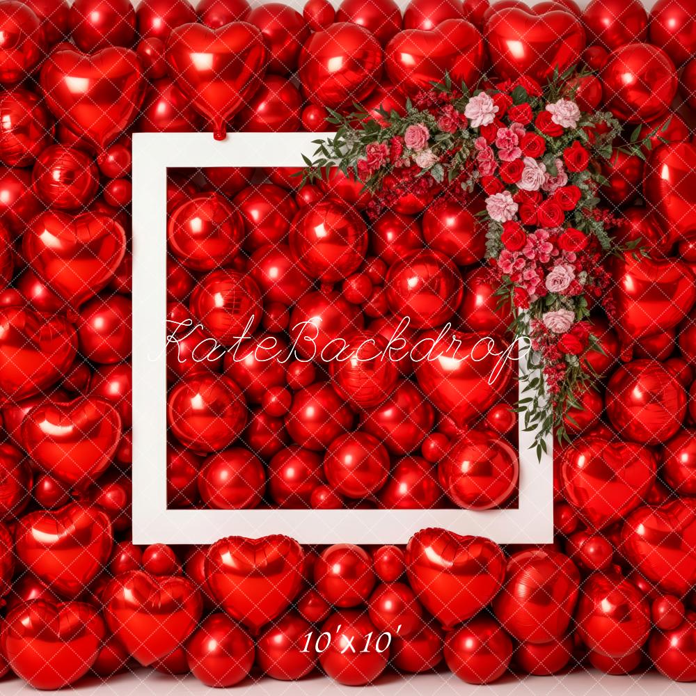 Kate Valentine's Day Red Heart Balloons Frame Flower Arch Backdrop Designed by Patty Roberts