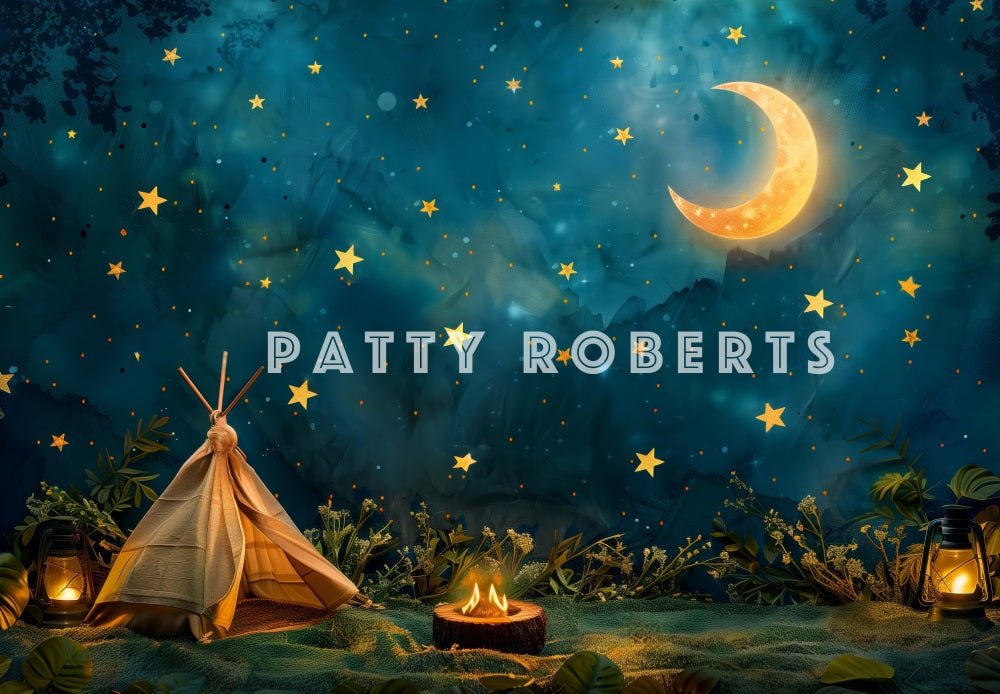 Fondo de Camping de Fogata en la Noche en el Bosque Diseñado por Patty Robert