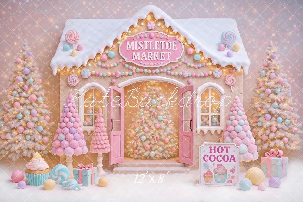 Kate Christmas Gingerbread House Pastel Candy Trees Backdrop Designed by Ashley Paul
