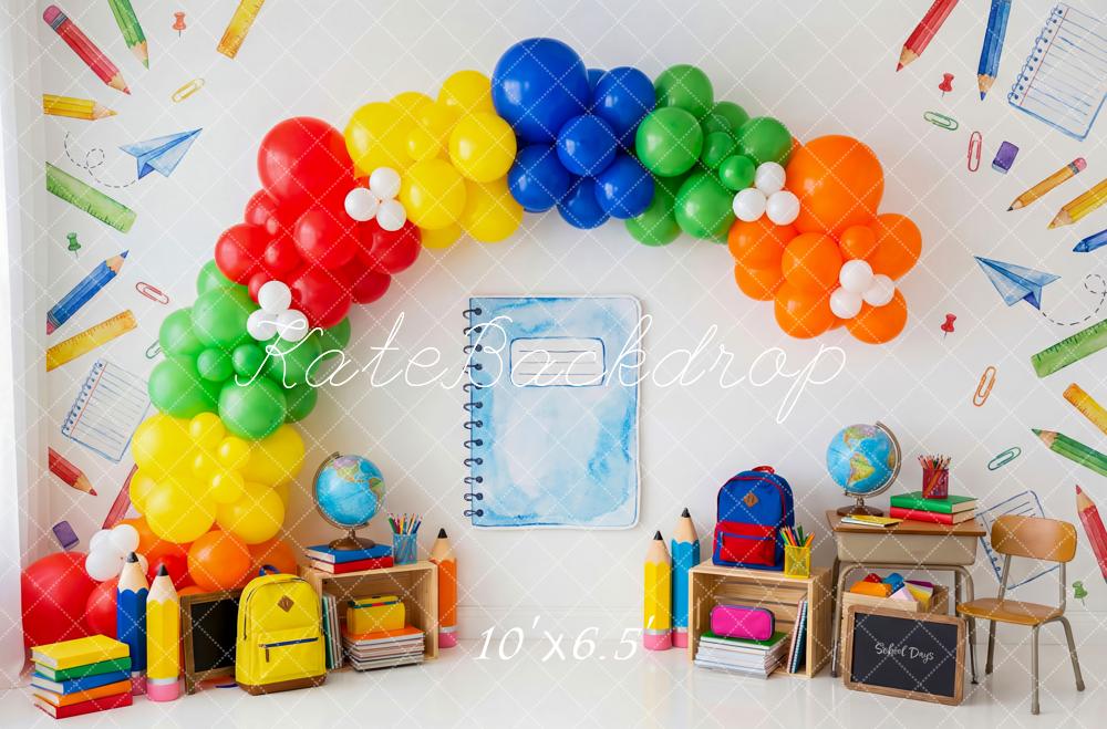 Kate Back to School Balloon Arch Classroom Supplies Printed Backdrop Designed by Patty Roberts