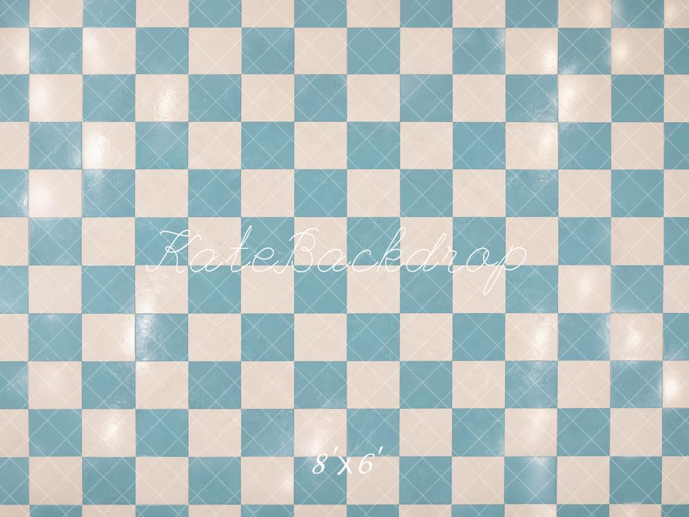 Kate Blue Cream Checkerboard Floor Printed Backdrop Designed by Laura Bybee