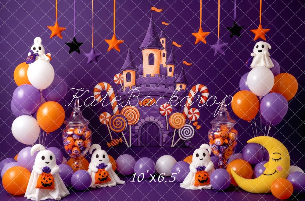 Kate Halloween Cake Smash Castle Ghost Balloons Candy Backdrop Designed by Patty Roberts