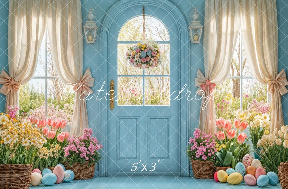 Puerta Floral de Primavera de Pascua con Fondo Azul diseñada por Emetselch