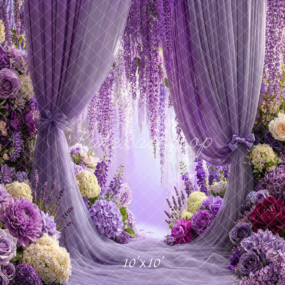 Kate Spring Purple Flower Arch Curtains Floral Printed Backdrop Designed by Emetselch