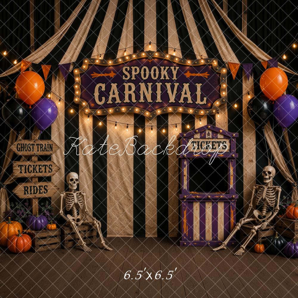Kate Halloween Spooky Carnival Skeletons Ticket Booth Printed Backdrop Designed by Ashley Ward