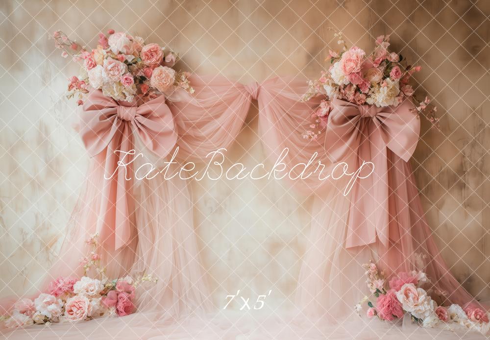 Kate Floral Pink Bow Drapes Vintage Wall Backdrop Designed by Patty Roberts