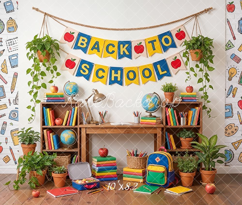 Kate Back To School Classroom Desk Books Plants Globe Backdrop Designed by Emetselch