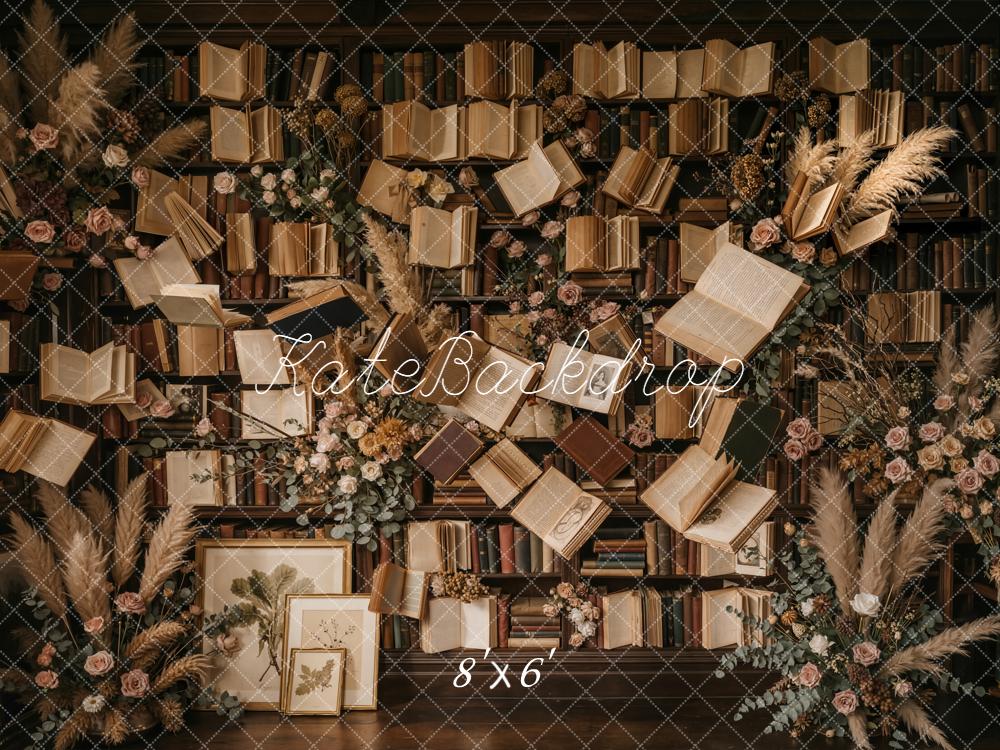 Kate Vintage Books Floral Library Printed Backdrop Designed by Emetselch