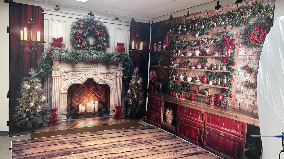 Kate Christmas Tree Fireplace Red Backdrop Designed by Emetselch