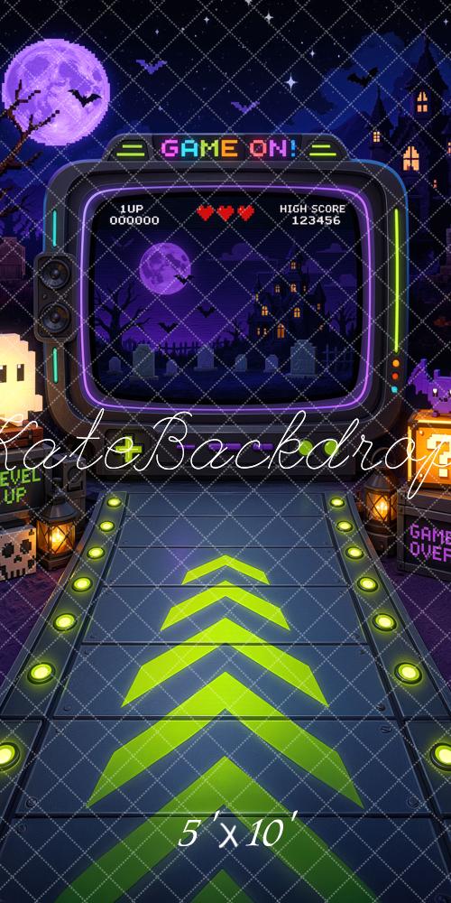 Kate Sweep Halloween Trunk or Treat Video Games Haunted House Printed Backdrop Designed by Mini MakeBelieve