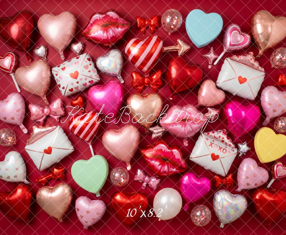 Kate Valentine's Day Heart Balloons Love Letters Red Printed Backdrop Designed by Patty Roberts