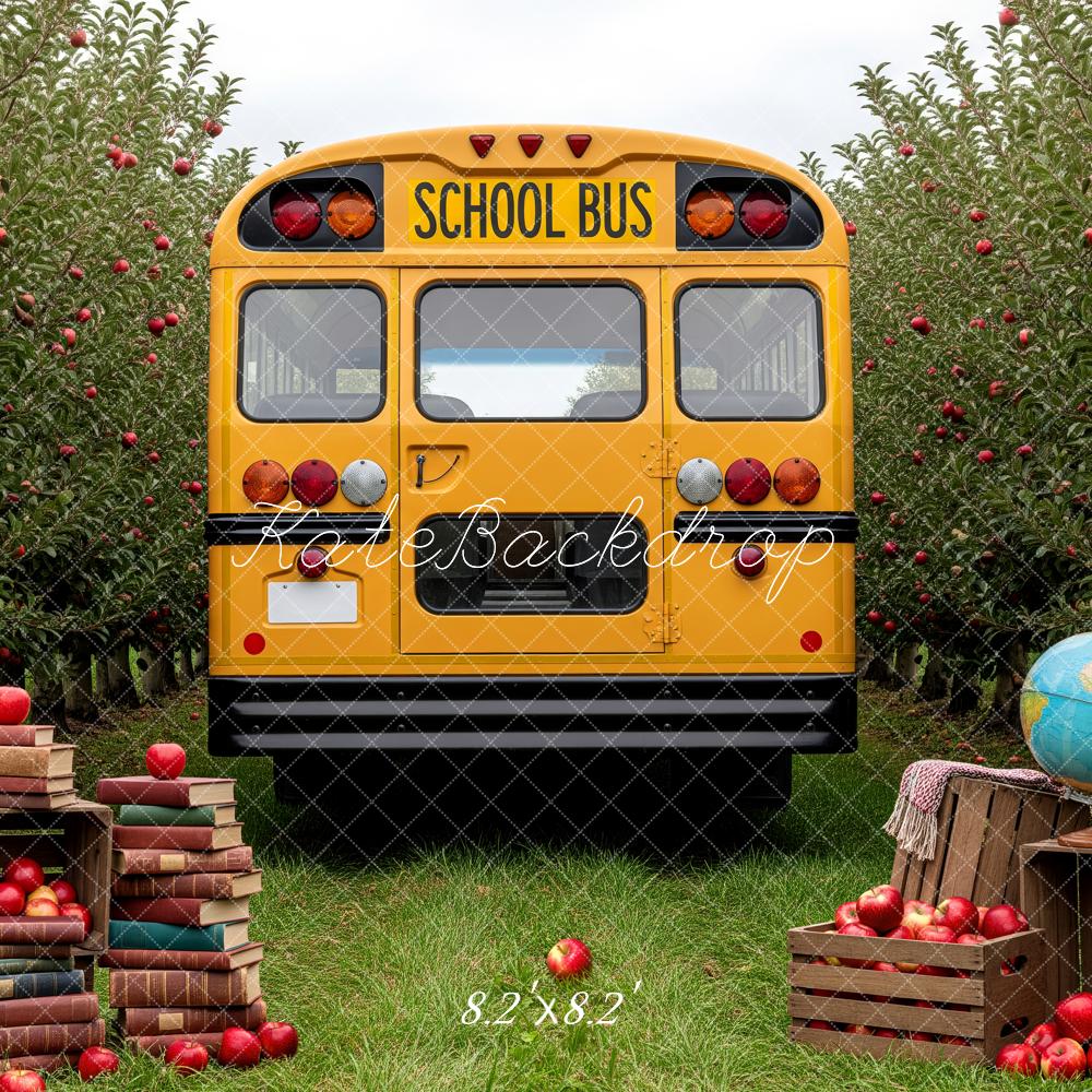Kate Back to School School Bus Apple Orchard Books Globe Crates Printed Backdrop Designed by Patty Roberts