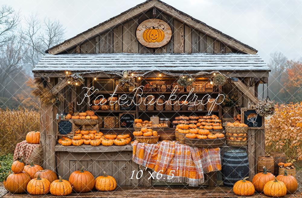 Kate Fall Pumpkins Harvest Farm Stand Rustic Wood Backdrop Designed by Emetselch