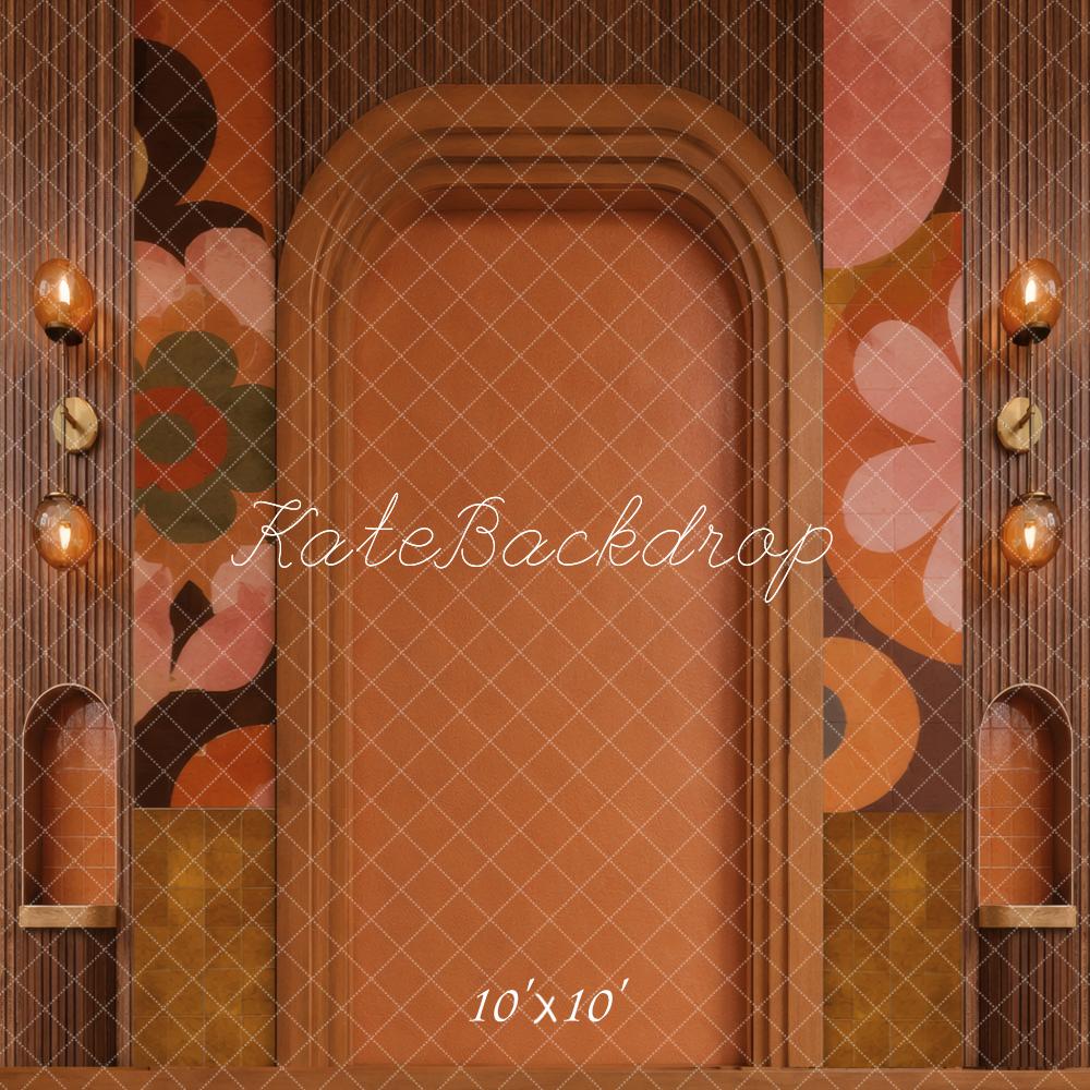 Kate Retro Terracotta Arch Floral Wall Printed Backdrop Designed by Vertigo Productions