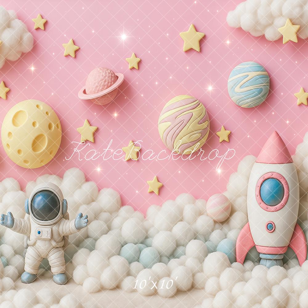 Kate Cake Smash Pink Space Adventure Astronaut Backdrop Designed by Ashley Paul