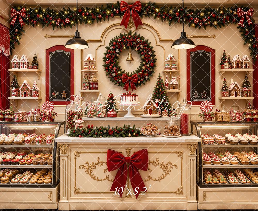 Kate Christmas Bakery Shop Garland Gingerbread Wreath Printed Backdrop Designed by Emetselch