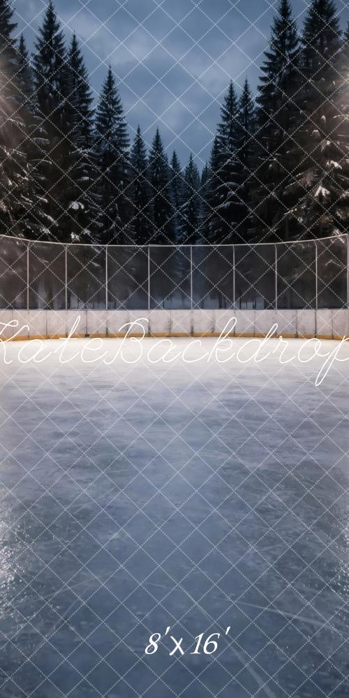 Kate Sweep Winter Ice Rink Pine Trees Forest Printed Backdrop Designed by Vertigo Productions