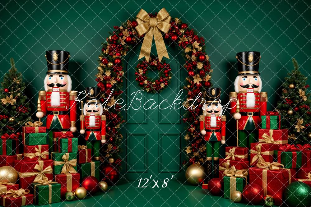 Kate Christmas Nutcracker Garland Gift Boxes Green Backdrop Designed by Patty Roberts