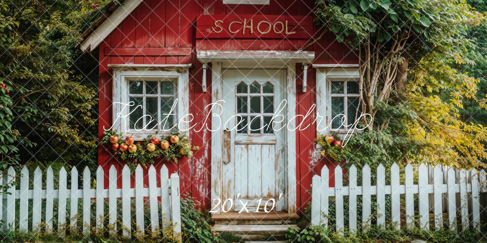 Kate Back to School White Fence Red Cottage Backdrop Designed by Emetselch