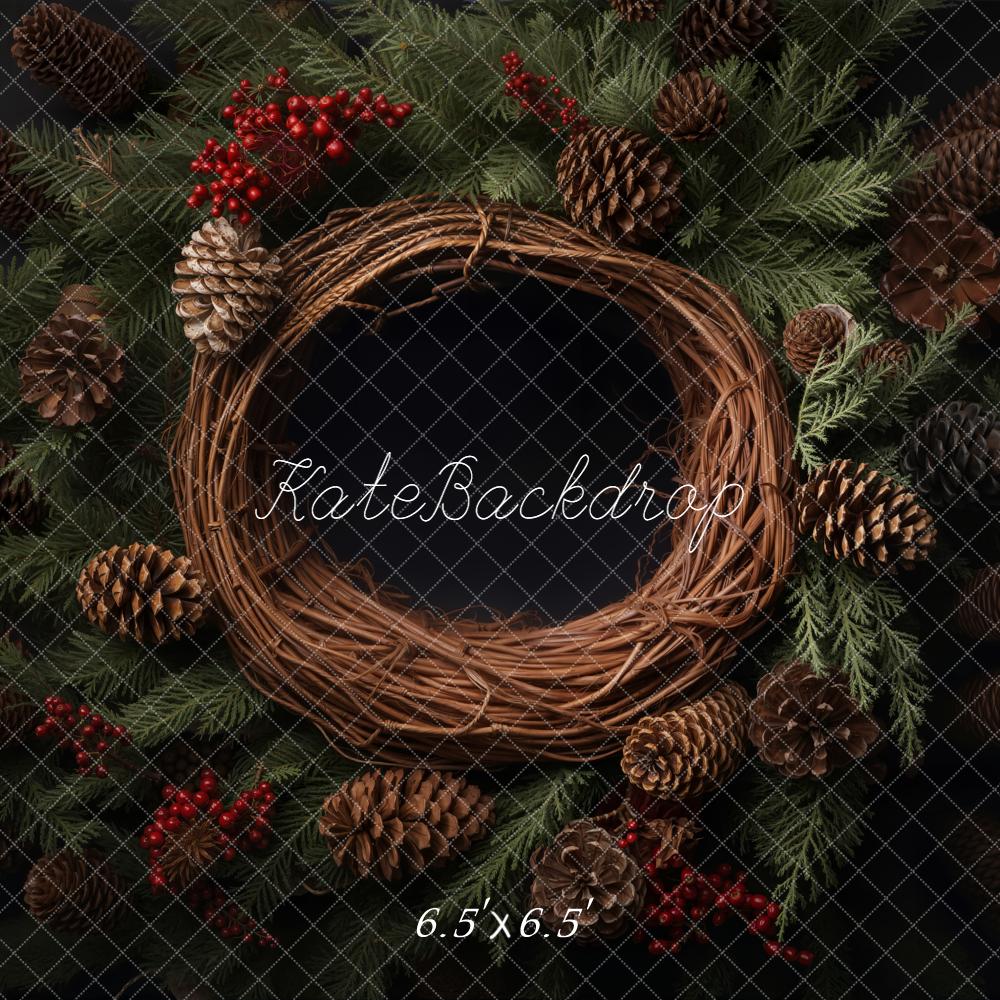 Kate Christmas Newborn Wreath Pinecones Red Berries Evergreen Floor Backdrop Designed by Emetselch