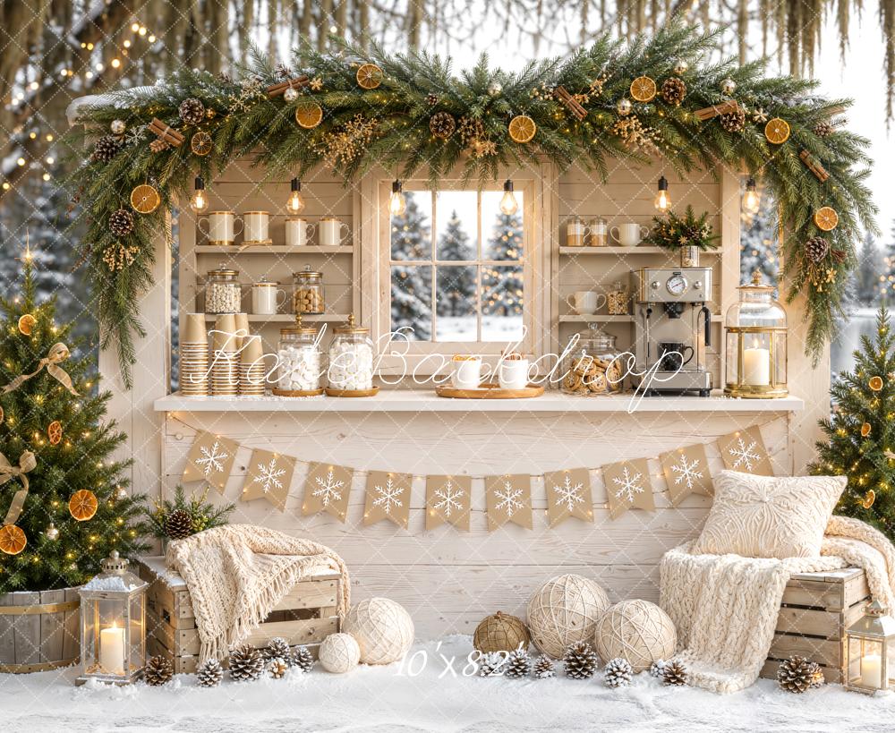 Kate Christmas Snowy Rustic Coffee Bar Dried Orange Slices Printed Backdrop Designed by Emetselch