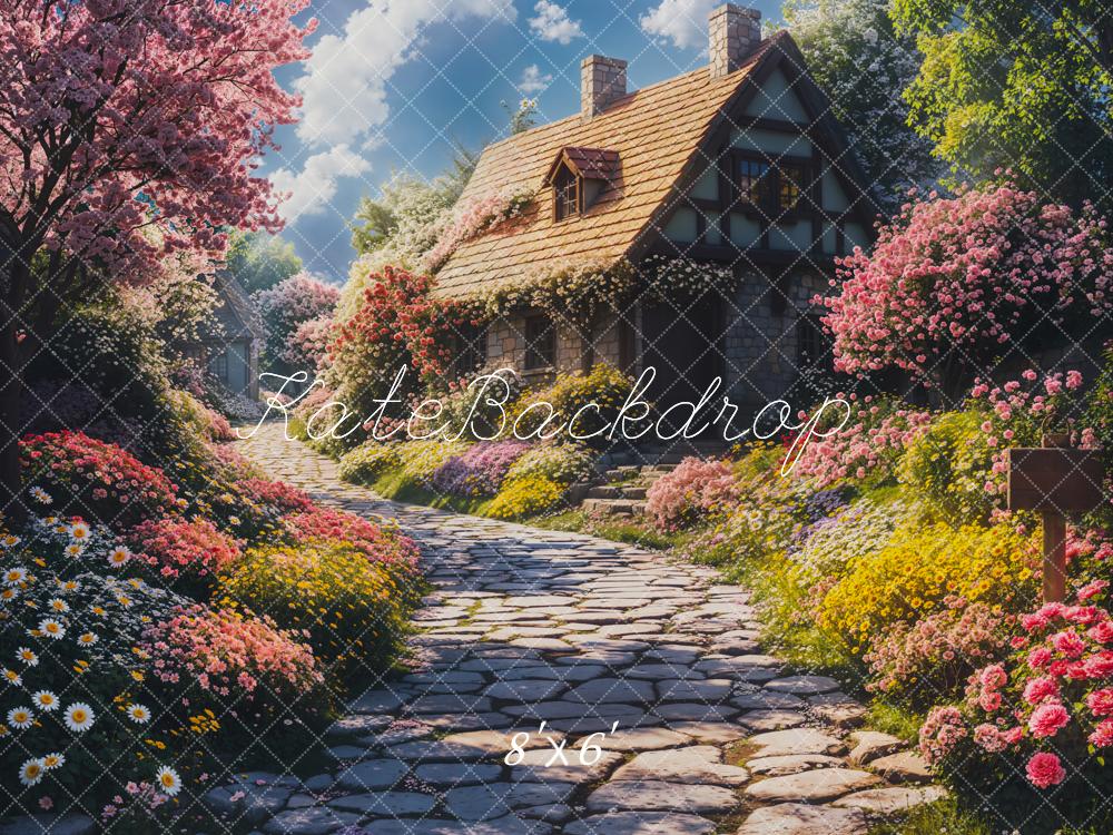 Spring Cottage Floral Pathway Foto Achtergrond Designed by Emetselch