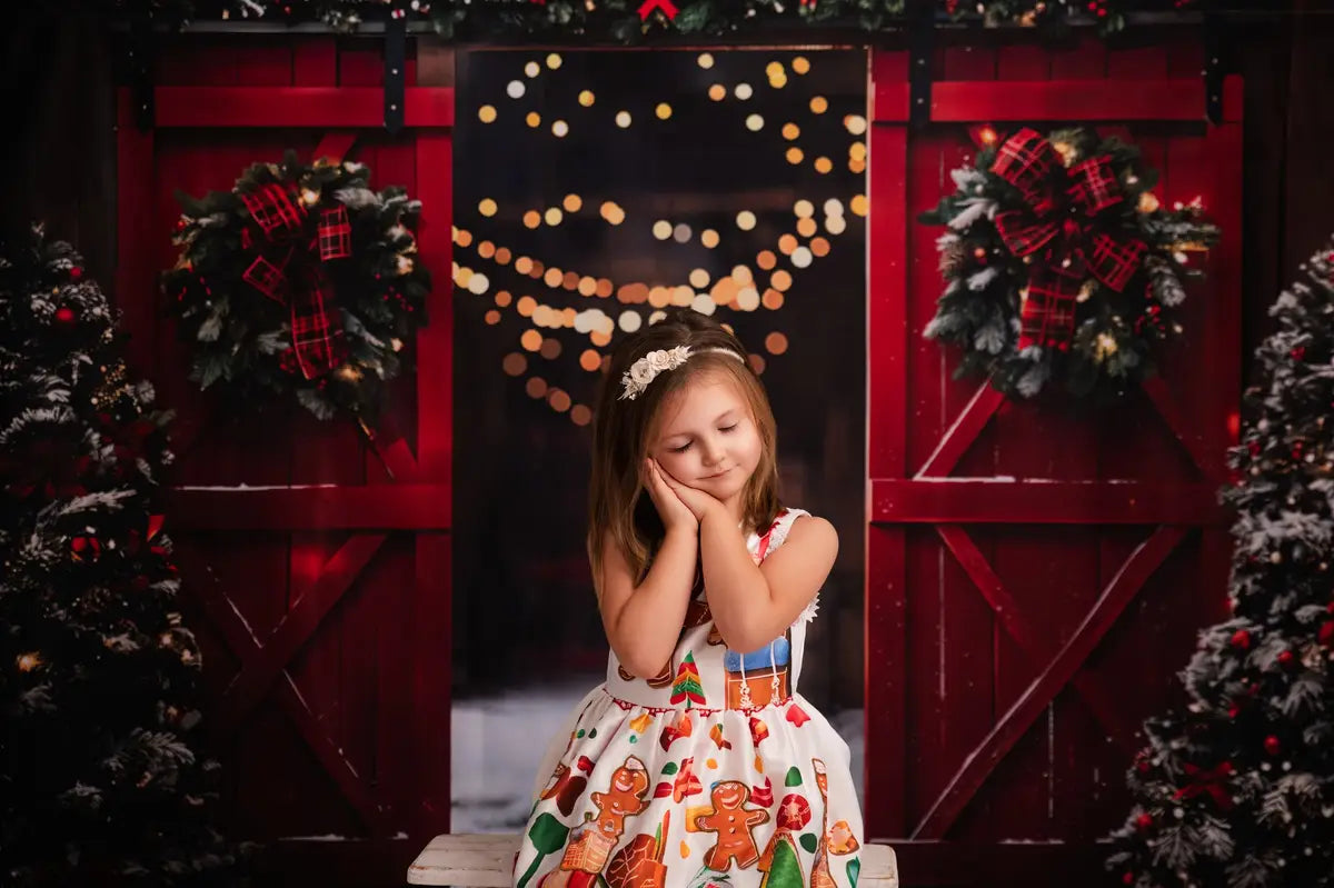 Kate Christmas Night Red Barn Door Printed Backdrop Designed by Emetselch, Fleece (Printed) / 12x8ft - large groups / full-length scenes Kate Christmas Night Red Barn Door Printed Backdrop Designed by Emetselch, Fleece (Printed) / 12x8ft - large groups / full-length scenes