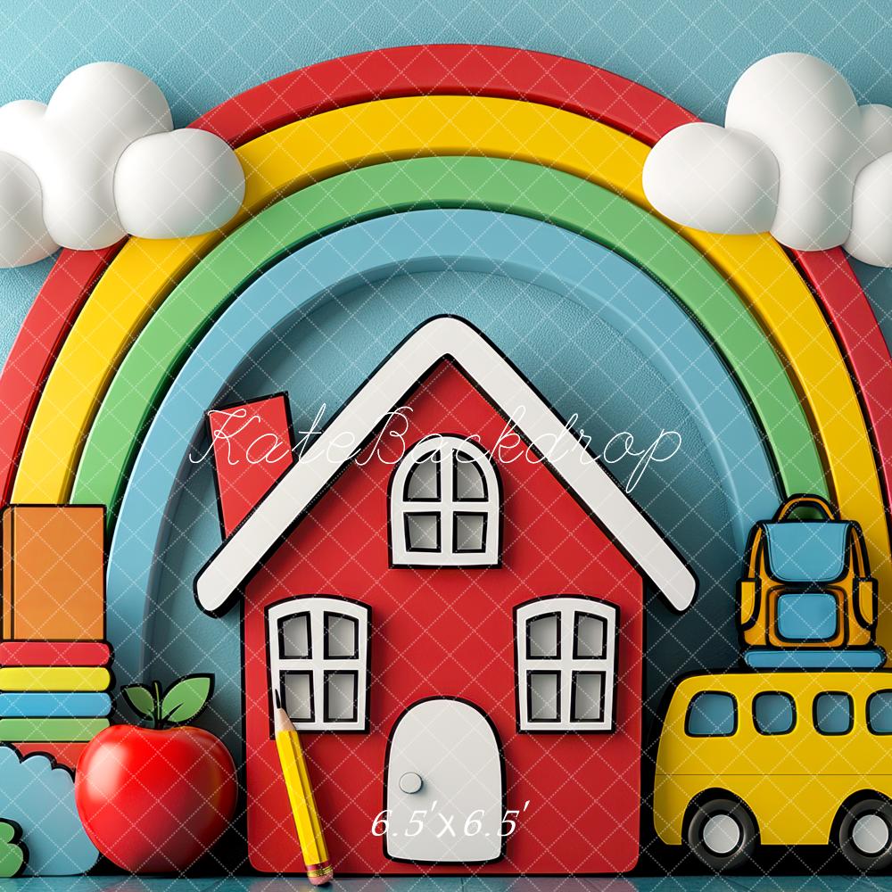 Kate Back to School Rainbow House School Bus Backdrop Designed by Mini MakeBelieve